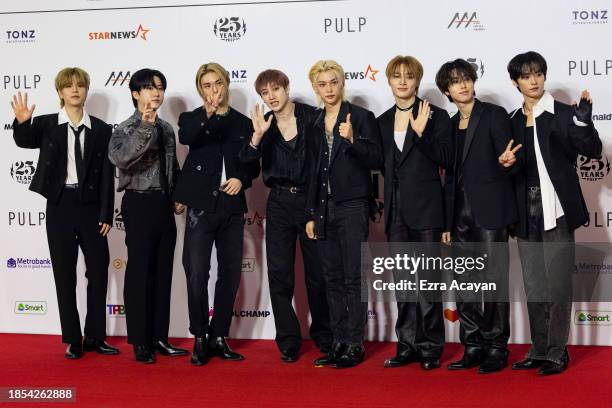 Bang Chan, Lee Know, Changbin, Hyunjin, Han, Felix, Seungmin, and I.N. Of boy group Stray Kids attend the 2023 Asia Artist Awards at the Philippine...