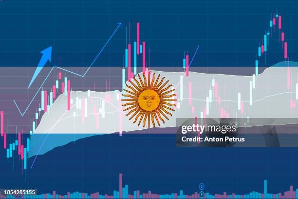 argentina flag against economic data background - political uncertainty stock pictures, royalty-free photos & images