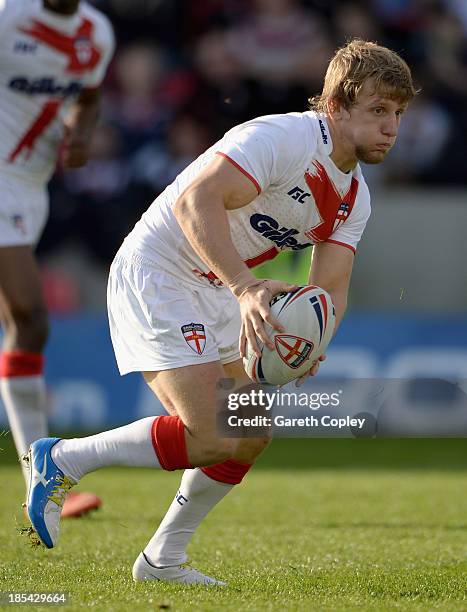 Logan Tomkins of England Knights during the International match between England Knights and Samoa at Salford City Stadium on October 19, 2013 in...