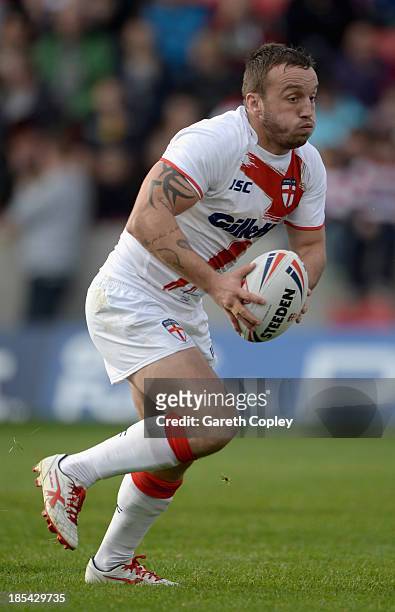 Josh Hodgson of England Knights during the International match between England Knights and Samoa at Salford City Stadium on October 19, 2013 in...