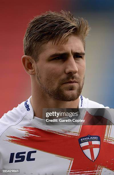 Tommy Makinson of England Knights ahead of the International match between England Knights and Samoa at Salford City Stadium on October 19, 2013 in...