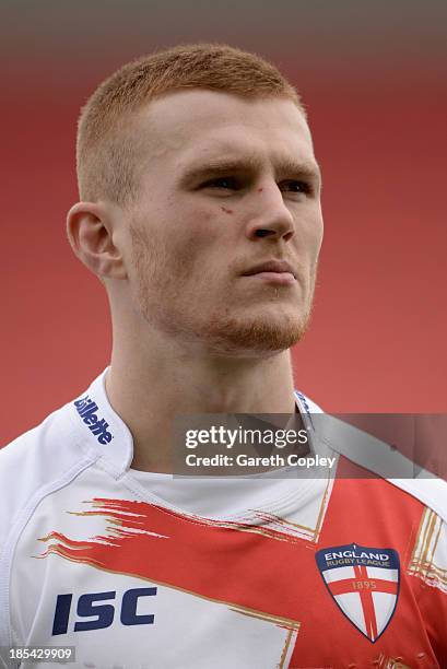 Jack Hughes of England Knights ahead of the International match between England Knights and Samoa at Salford City Stadium on October 19, 2013 in...