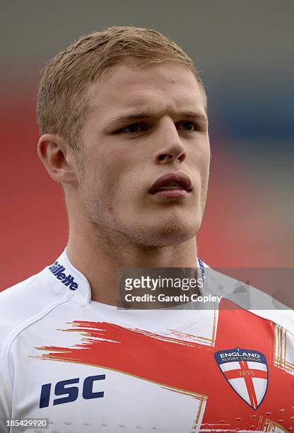 Tom Burgress of England Knights ahead of the International match between England Knights and Samoa at Salford City Stadium on October 19, 2013 in...