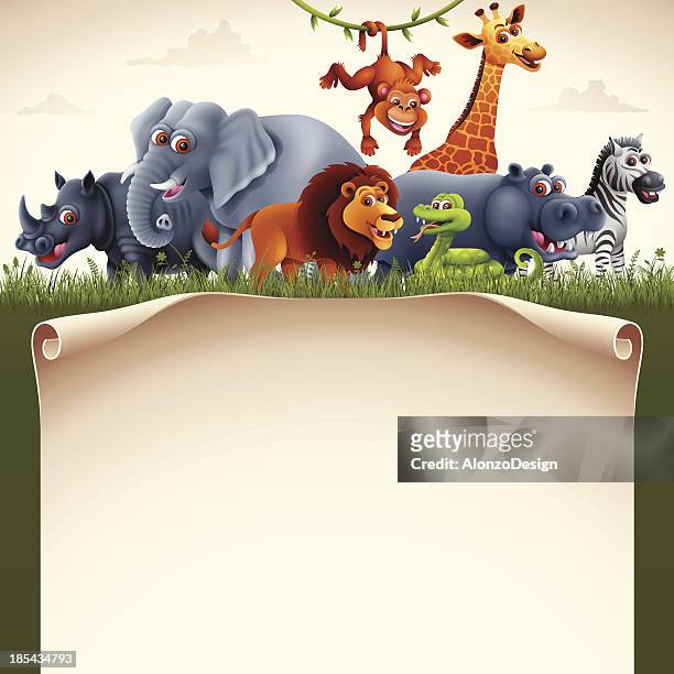 african animals with scroll - animals in the wild stock illustrations