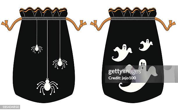 halloween trick or treat drawstring bags - drawstring bag stock illustrations