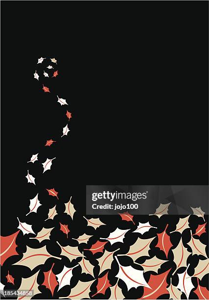 swirl of falling christmas holly leaves border - happy-thanksgiving-classy-elegant stock illustrations