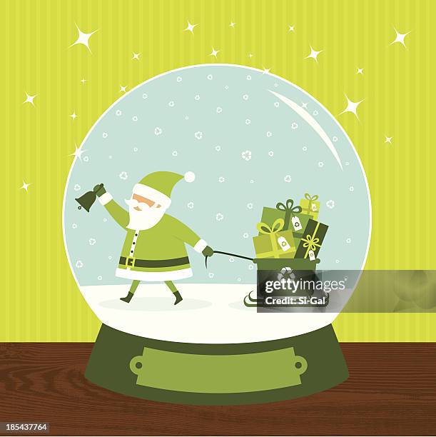 grüne weihnachten schnee globus - snow globe stock-grafiken, -clipart, -cartoons und -symbole