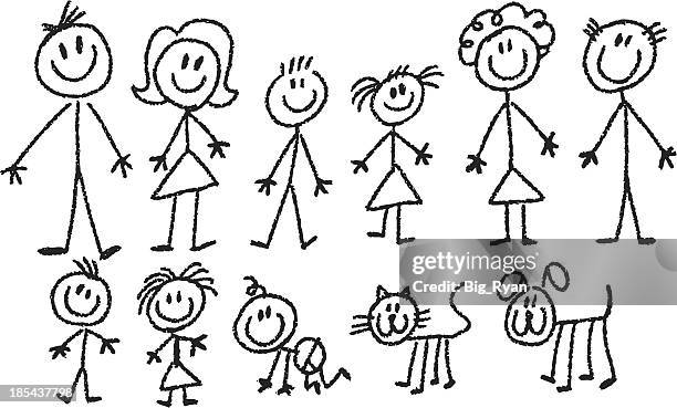 illustrations, cliparts, dessins animés et icônes de bâton en famille - famille