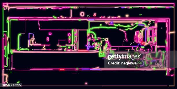 colors cyber city neon led light effect cafe in night scene background - city street blurred stock illustrations