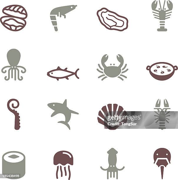 meeresfrüchte-icons-color-serie - flusskrebs meeresfrüchte stock-grafiken, -clipart, -cartoons und -symbole