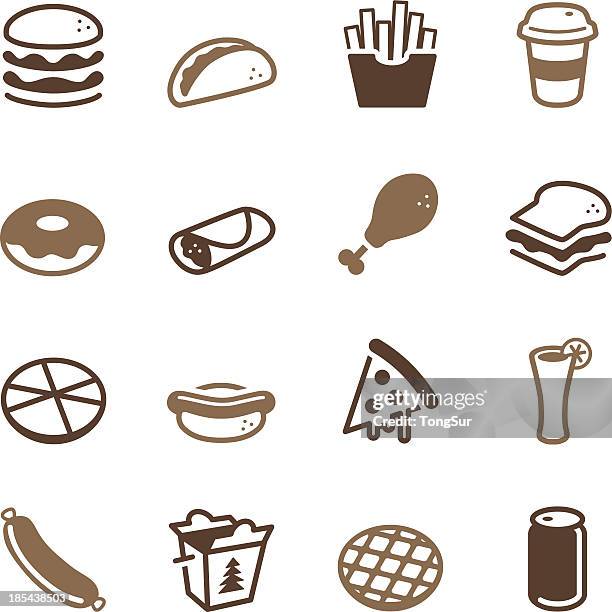 stockillustraties, clipart, cartoons en iconen met fast food icons - color series - toasted sandwich