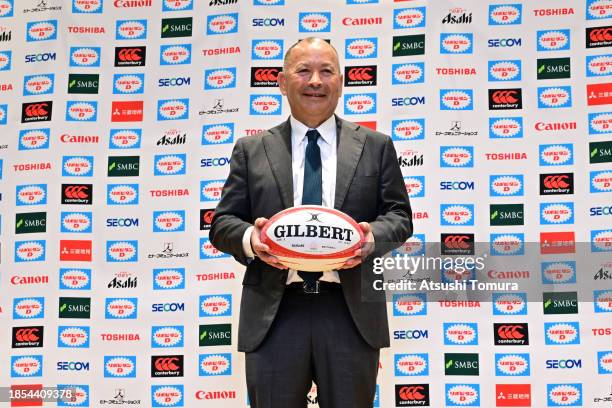 Japan national team new head coach Eddie Jones poses during a press conference at Japan Olympic Square on December 14, 2023 in Tokyo, Japan.