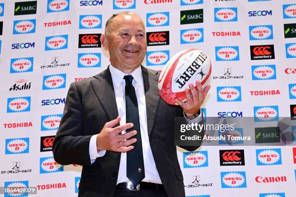 Japan national team new head coach Eddie Jones poses during a press conference at Japan Olympic Square on December 14, 2023 in Tokyo, Japan.