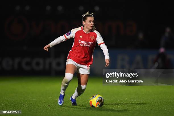 Noelle Maritz of Arsenal runs with the ball during the FA Women's Continental Tyres League Cup match between Arsenal and Tottenham Hotspur at Meadow...