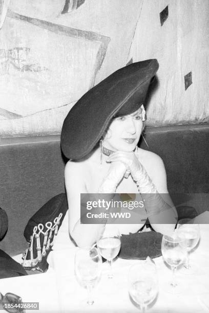 Anna Piaggi attends the black and white themed party to celebrate the end of the Paris ready-to-wear shows at the Palace on April 12, 1981 in Paris,...