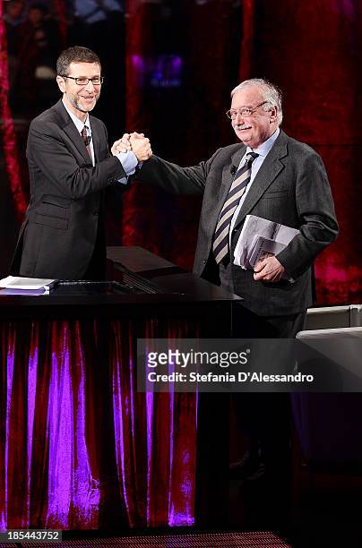 Fabio Fazio and Gianni Mina attend 'Che Tempo Che Fa' TV Show on October 20, 2013 in Milan, Italy.