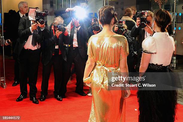 Sarah Owen and singer Lily Allen attend the Closing Night Gala European Premiere of "Saving Mr Banks" during the 57th BFI London Film Festival at...