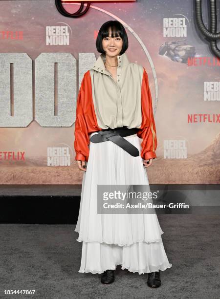 Bae Doona attends the Los Angeles Premiere of Netflix's "Rebel Moon - Part One: A Child of Fire" at TCL Chinese Theatre on December 13, 2023 in...