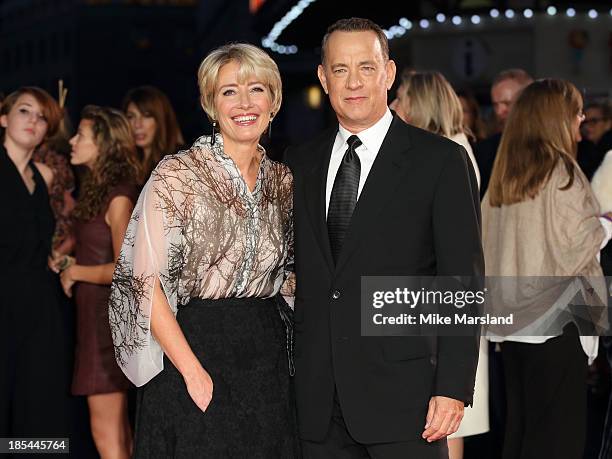 Emma Thompson and Tom Hanks attend the Closing Night Gala European Premiere of "Saving Mr Banks" during the 57th BFI London Film Festival at Odeon...