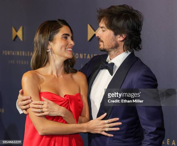 Nikki Reed and Ian Somerhalder attend the grand opening of Fontainebleau Las Vegas on December 13, 2023 in Las Vegas, Nevada.