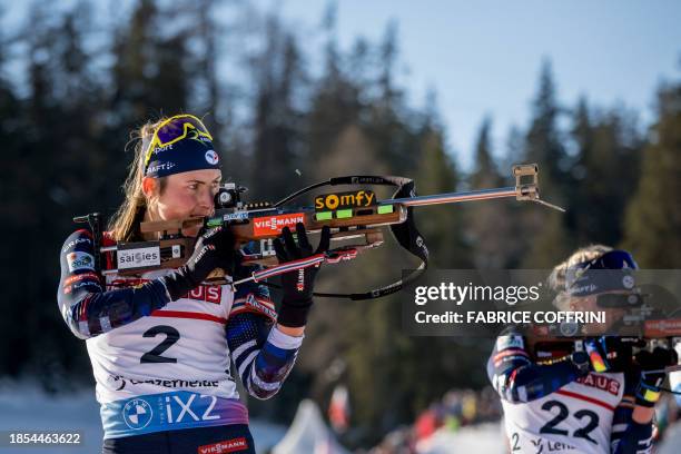 France's Justine Braisaz-Bouchet competes to win in the Women's 12,5 km Mass Start competition during the IBU Biathlon World Cup in Lenzerheide,...