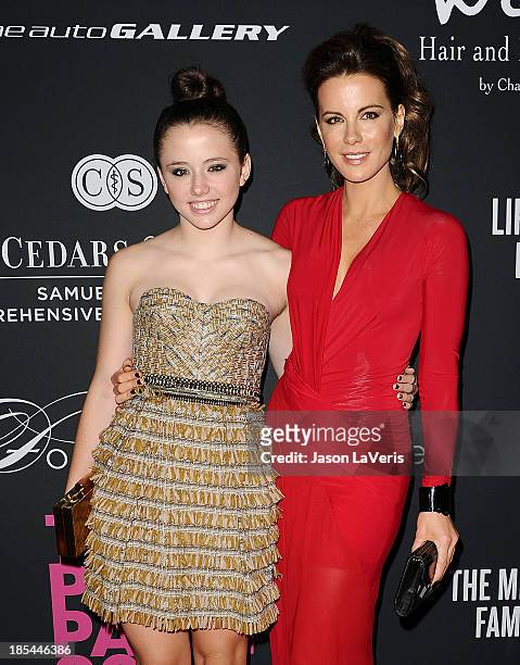 Actress Kate Beckinsale and daughter Lily Mo Sheen attend the 2013 Pink Party at Hangar 8 on October 19, 2013 in Santa Monica, California.