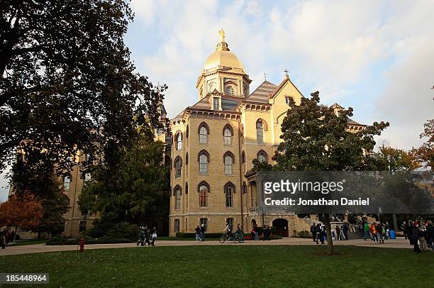 General view of a building on the campus of Notre Dame University before the Notre Dame Fighting Irish take on the University of Southern California...