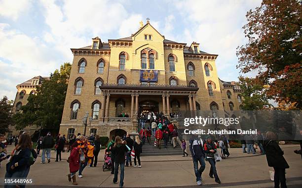 General view of a building on the campus of Notre Dame University before the Notre Dame Fighting Irish take on the University of Southern California...