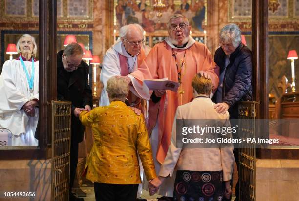 Catherine Bond and Jane Pearce being blessed at St John the Baptist church in Felixstowe, Suffolk, after the use of prayers of blessing for same-sex...