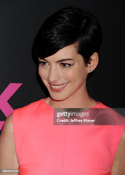 Actress Anne Hathaway attends The Pink Party 2013 at Barker Hangar on October 19, 2013 in Santa Monica, California.