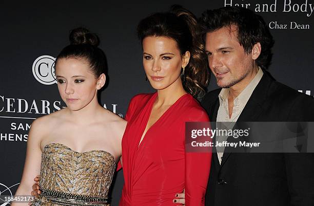 Lily Mo Sheen, actress/mother Kate Beckinsale and director Len Wiseman attend The Pink Party 2013 at Barker Hangar on October 19, 2013 in Santa...