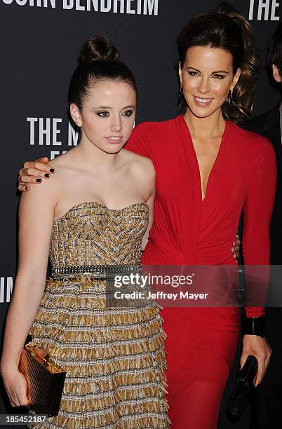 Actress Kate Beckinsale and daughter Lily Mo Sheen attend The Pink Party 2013 at Barker Hangar on October 19, 2013 in Santa Monica, California.