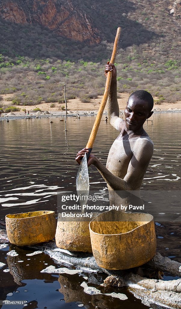 Worker in salt mine, Ethiopia