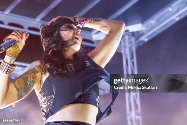 Alexis Krauss of Sleigh Bells performs at Treasure Island Music Festival on October 20, 2013 in San Francisco, California.
