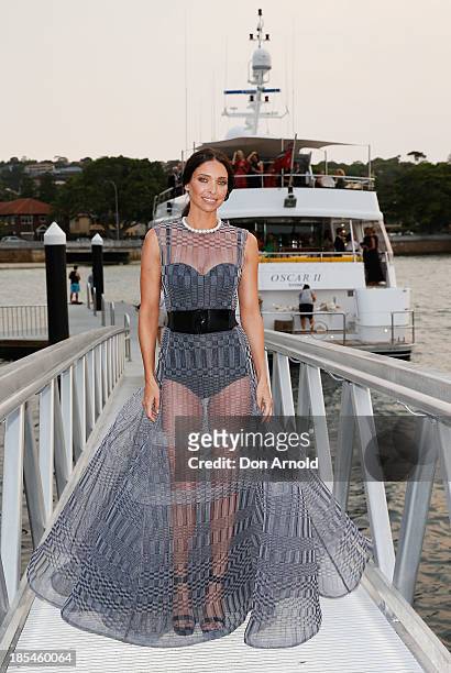 Erica Packer poses before boarding a yacht at a launch event for the November issue of Vogue on October 21, 2013 in Sydney, Australia.