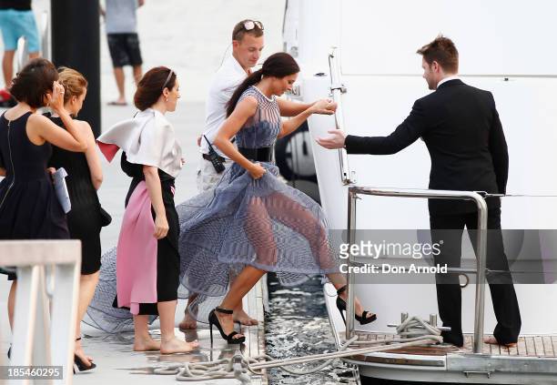 Erica Packer boards a yacht at a launch event for the November issue of Vogue on October 21, 2013 in Sydney, Australia.