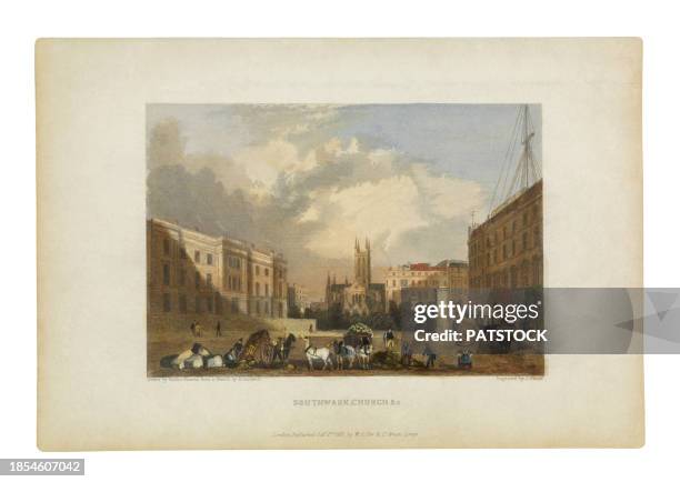 southwark, church in london engraving - working animal stock pictures, royalty-free photos & images