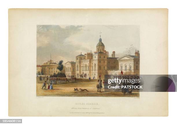 horse guards in london engraving - queen's guard stock pictures, royalty-free photos & images