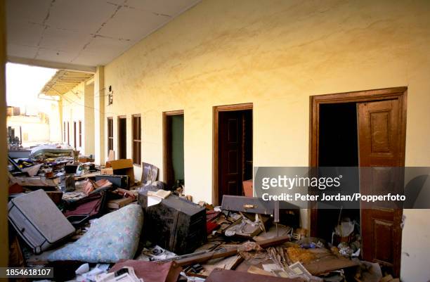 Wrecked furniture and possessions lie outside rooms within the palace of the Emir Of Kuwait, Sheikh Jaber Al-Ahmad Al-Sabah, in Kuwait City, Kuwait...
