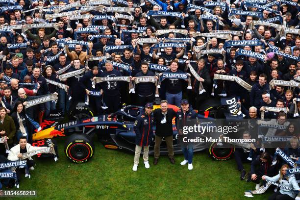 Max Verstappen of the Netherlands and Oracle Red Bull Racing, Christian Horner, Team Principal of Oracle Red Bull Racing and Sergio Perez of Mexico...