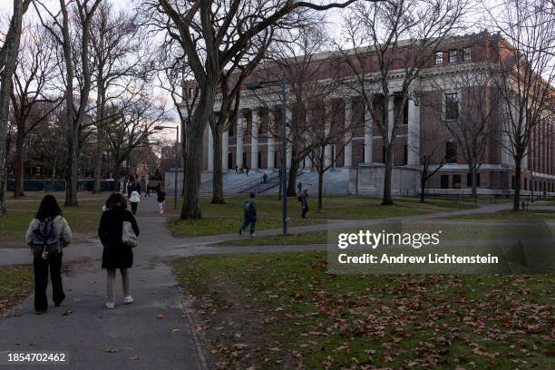 Harvard Yard on a winter evening during finals week, December 13, 2023 in Cambridge, Massachusetts.