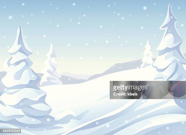 schneebedeckte hills - landschaftspanorama stock-grafiken, -clipart, -cartoons und -symbole