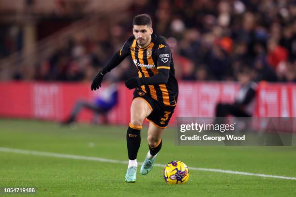 Ruben Vinagre of Hull City runs with the ball during the Sky Bet Championship match between Middlesbrough and Hull City at Riverside Stadium on...