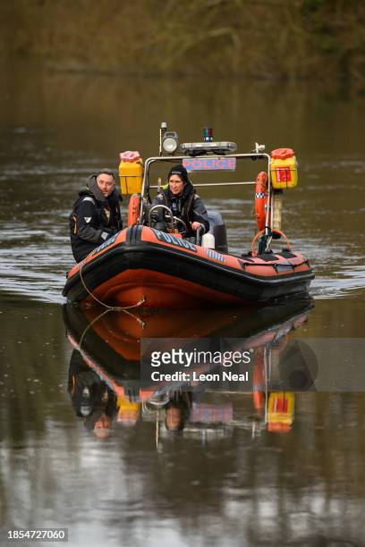 Police search teams continue to hunt the River Wensum for clues in the disappearance of missing woman Gaynor Lord on December 14, 2023 in Norwich,...