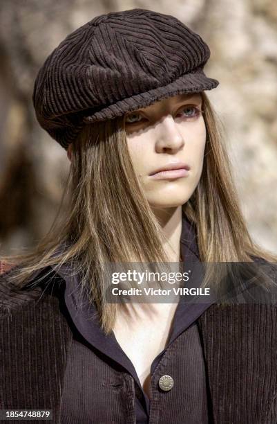 Luca Gadjus walks the runway during the Dolce & Gabbana Ready to Wear Fall/Winter 2002-2003 fashion show as part of the Milan Fashion Week on March...