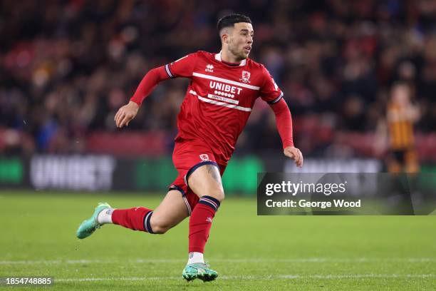 Sam Greenwood of Middlesbrough chases the ball during the Sky Bet Championship match between Middlesbrough and Hull City at Riverside Stadium on...