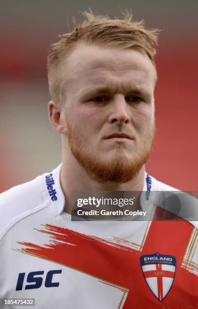 Dominic Crosby of England Knights ahead of the International match between England Knights and Samoa at Salford City Stadium on October 19, 2013 in...