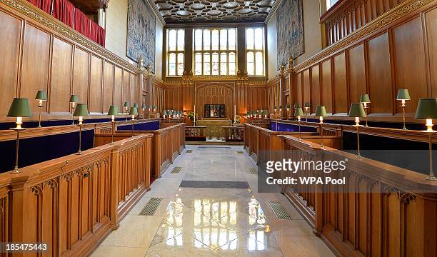 General view of the interior of the Chapel Royal at St James's Palace, where Prince George of Cambridge will be christened, October 17, 2013 in...