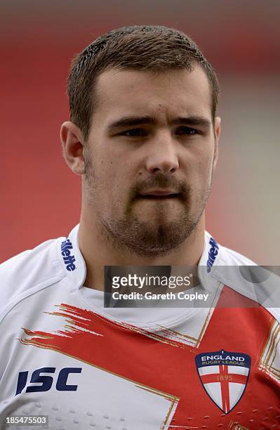 Josh Bowden of England Knights ahead of the International match between England Knights and Samoa at Salford City Stadium on October 19, 2013 in...