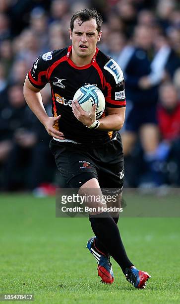 Daniel Evans of Newport in action during the Amlin Challenge Cup match between Bath and Newport Gwent Dragons at Recreation Ground on October 19,...